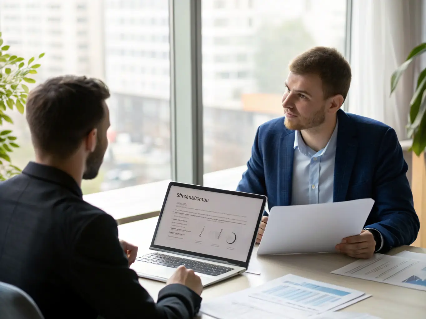 An image of a coach and client engaged in a productive coaching session in a modern office setting, symbolizing the personalized approach of SuccessUKUno's business coaching program.
