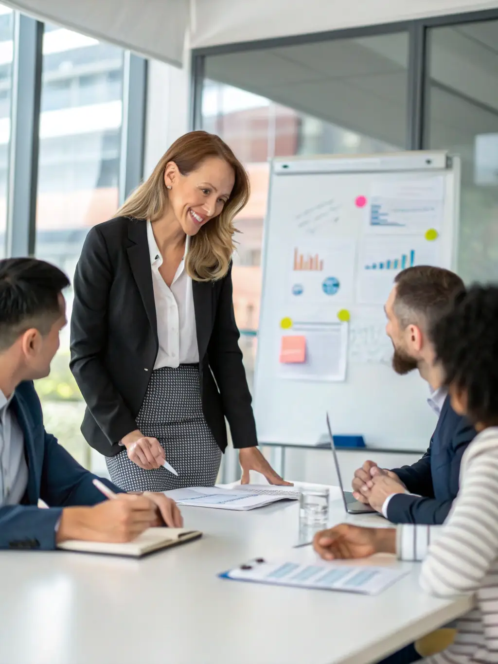 A business coach facilitating a workshop with a group of entrepreneurs, focusing on innovative business models and market strategies, symbolizing business growth.